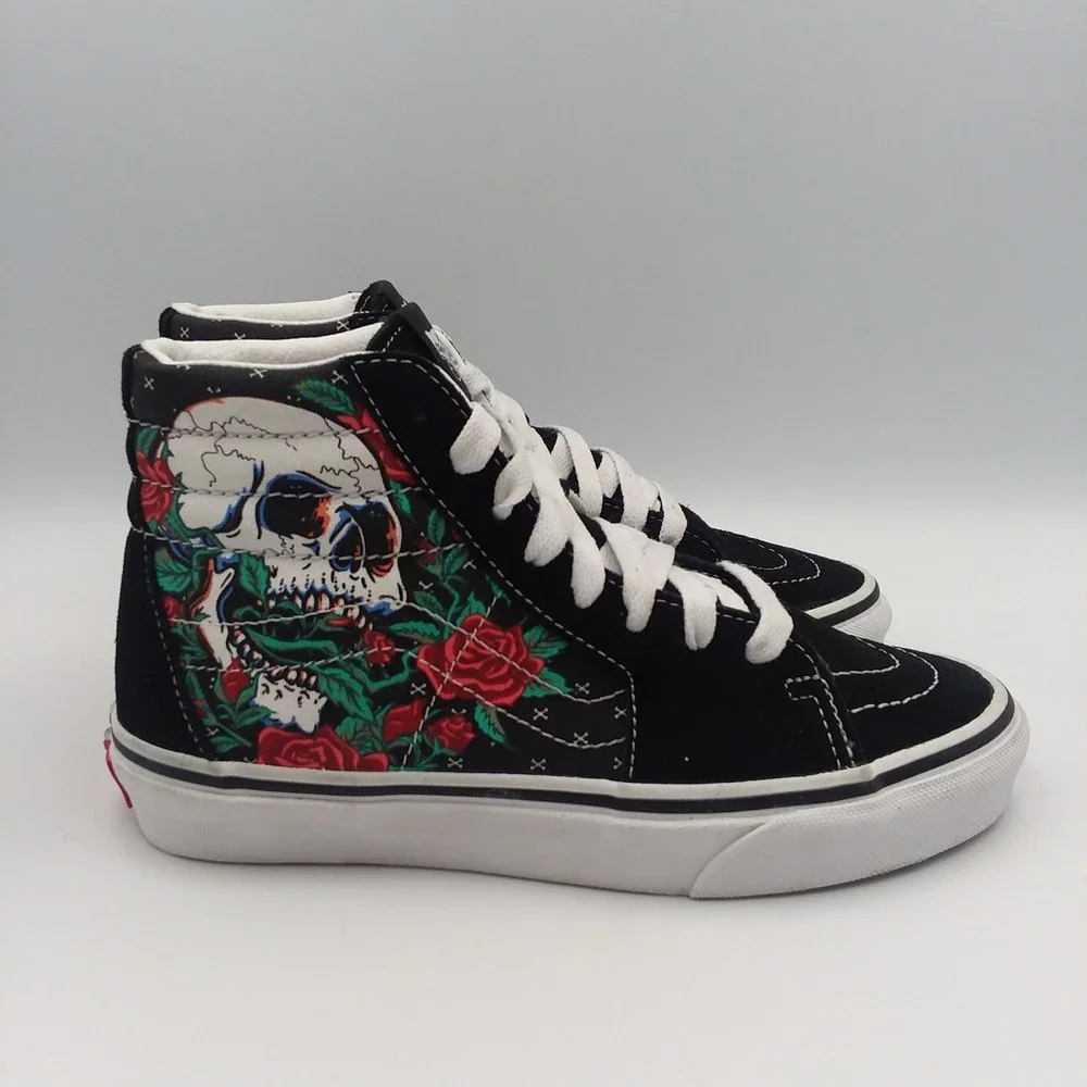 Vans Sk8-Hi Skull Rose Black High Top Sneakers Shoes US Women's 5 / Men's‎ 3.5